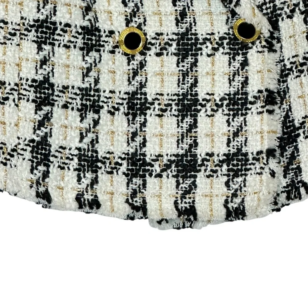 House of Harlow Plaid Tweed Metallic Fringe Wool Blend Blazer| S
